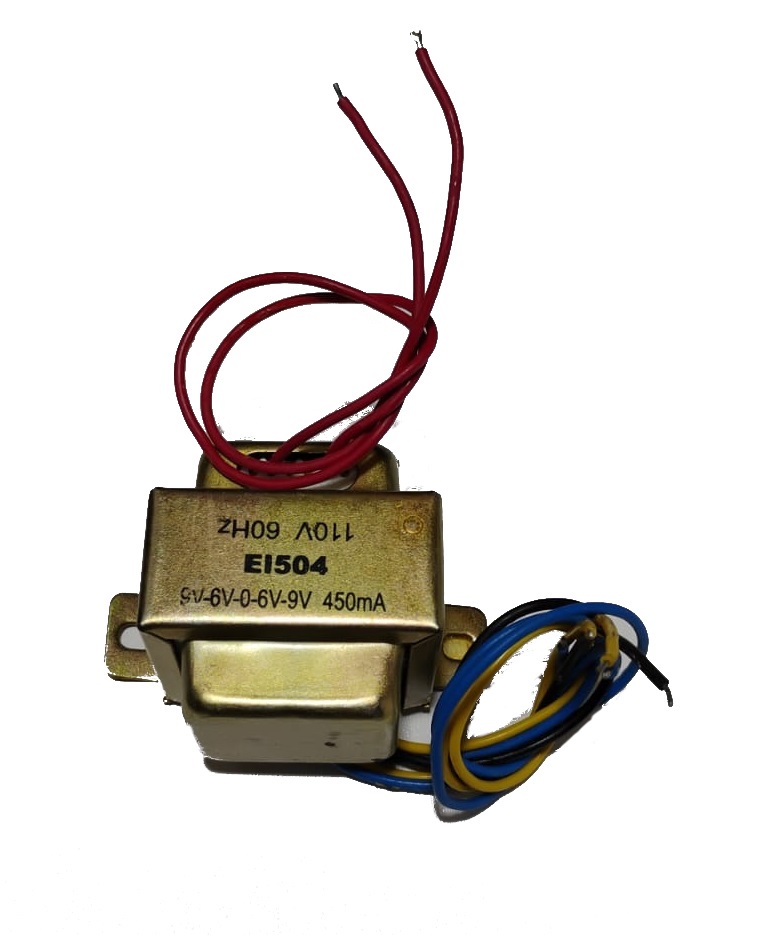 Transformador de Onda Completa EI-504 – AC/AC, 9V-6V-0-6V-9V, 450mA, 4W